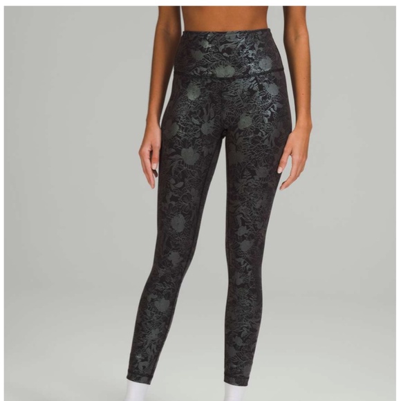 lululemon athletica Pants - Lululemon Wunder Train High-Rise Tight 25" *Foil Logo Flourish Black Iridescent